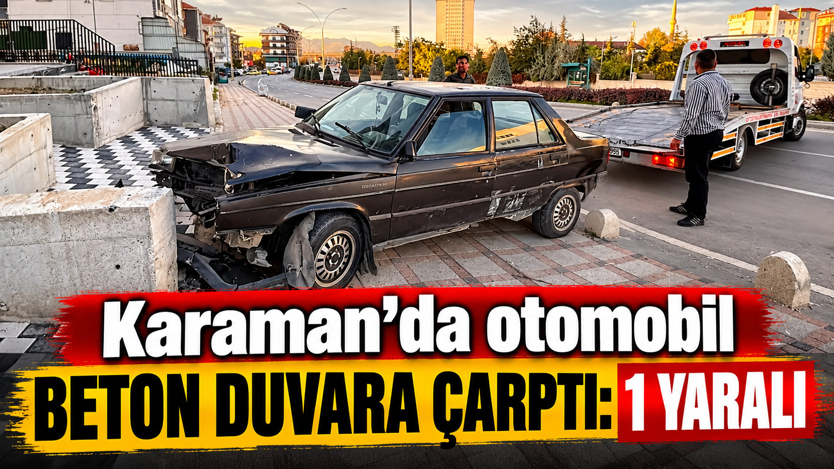  Karaman'da otomobil beton duvara çarptı 1 yaralı